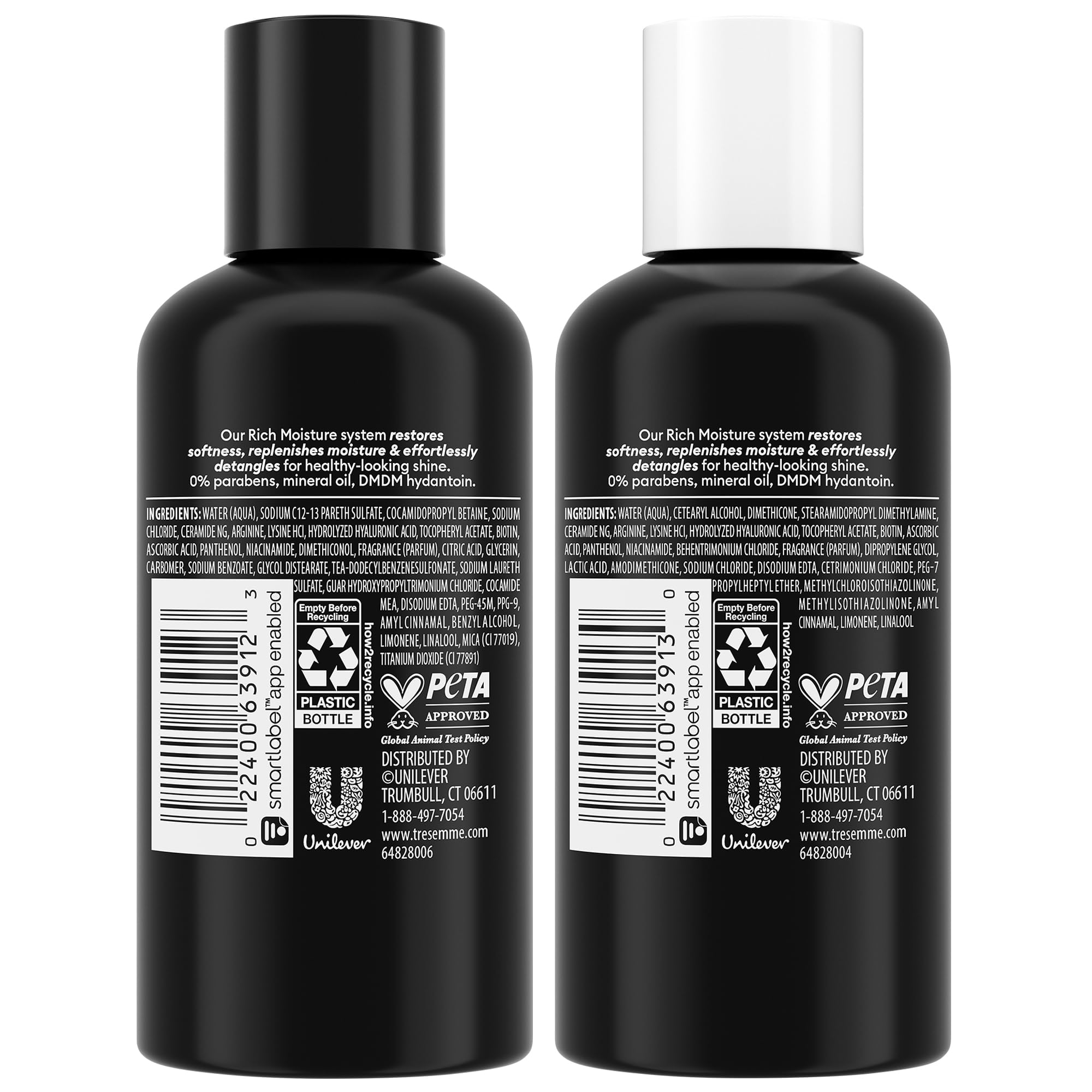 TRESemmé shampoo label close-up highlighting product name and travel-size convenience