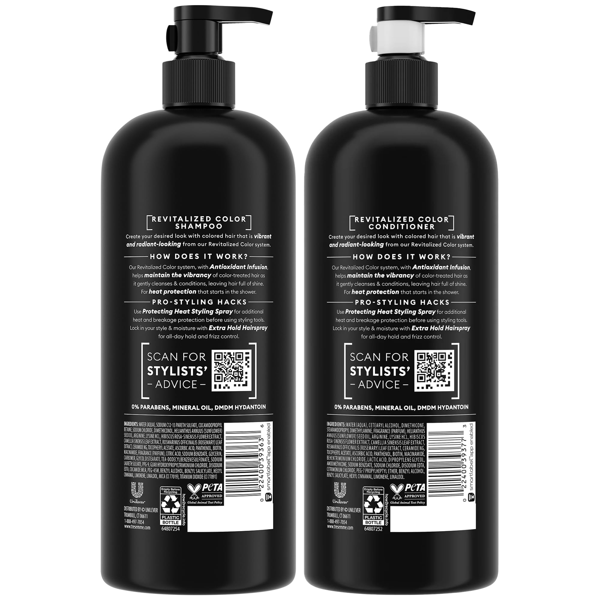 TRESemmé closeup label highlighting key ingredients and color-protection benefits