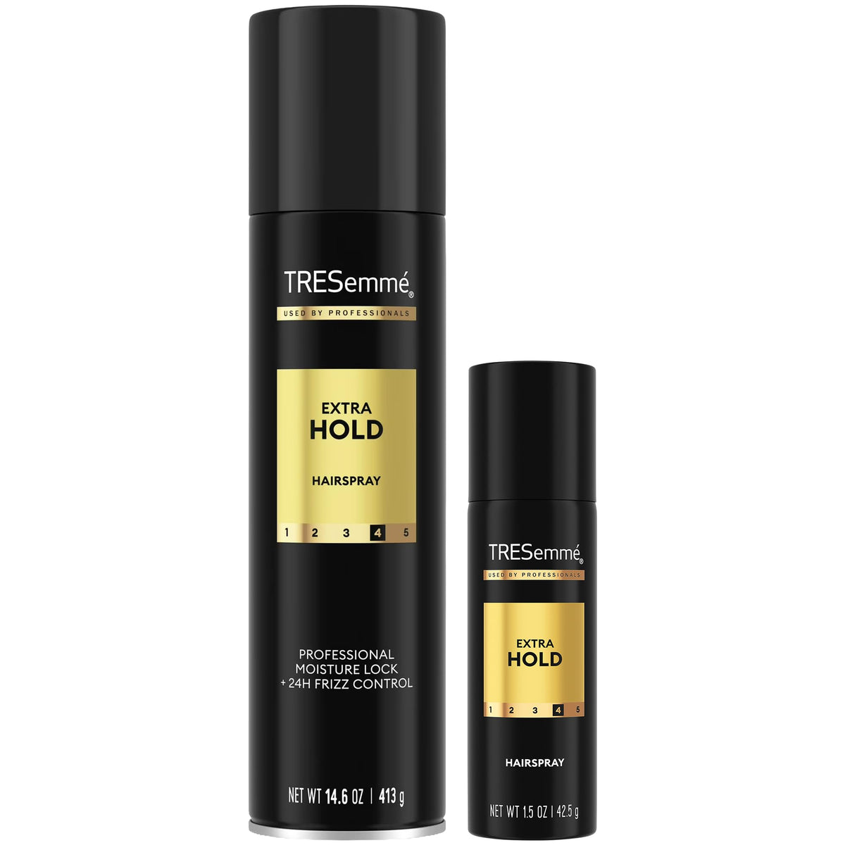 TRESemmé full-size can front view showing durable pump and branding for salon hold