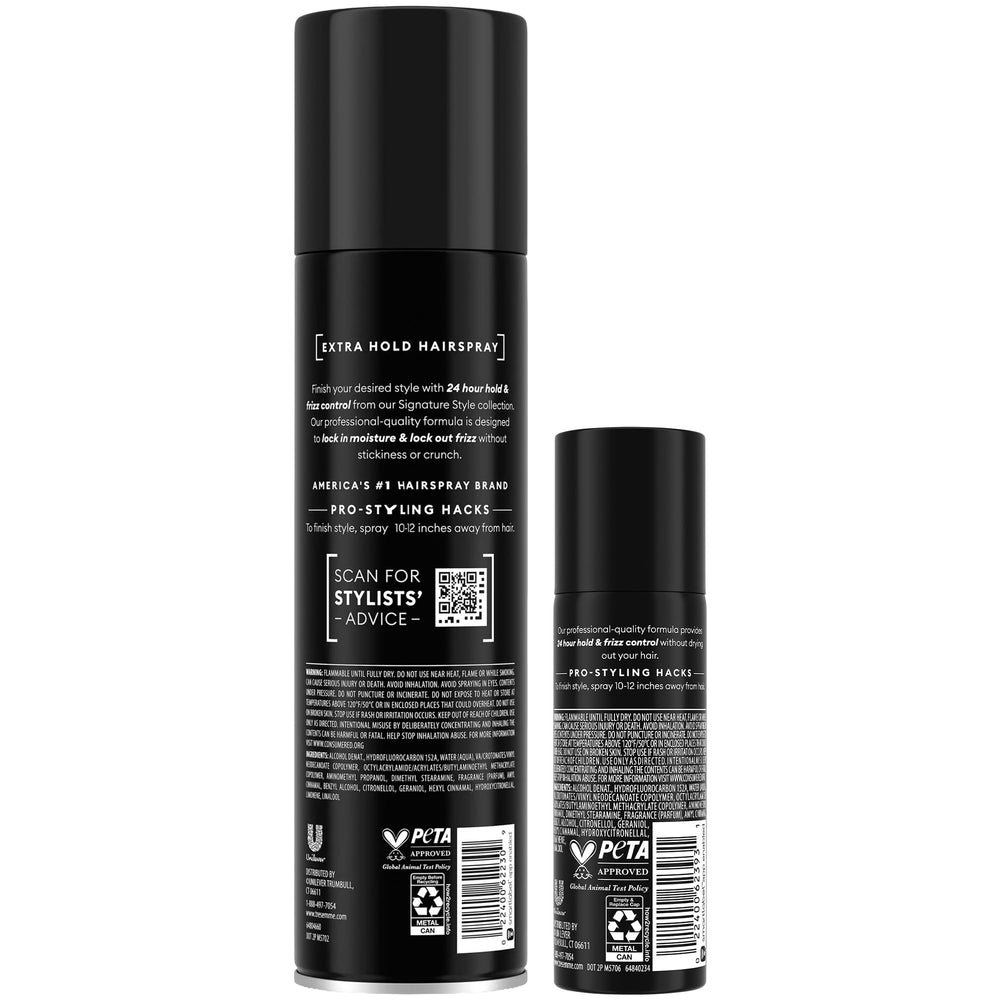 TRESemmé travel spray beside full-size can for easy portability and touch-ups