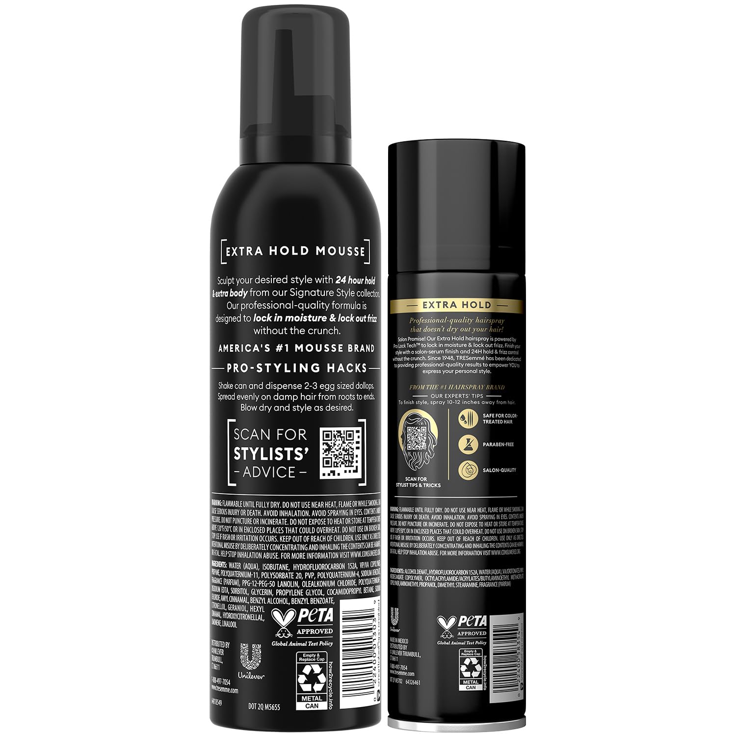 TRESemmé hairspray close-up can detail illustrating precision spray and lasting hold