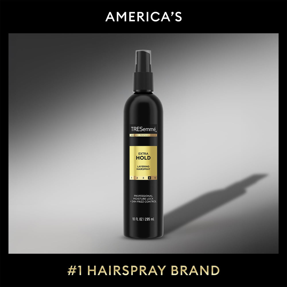 TRESemmé hairspray in use finishing a styled blowout for frizz control and hold
