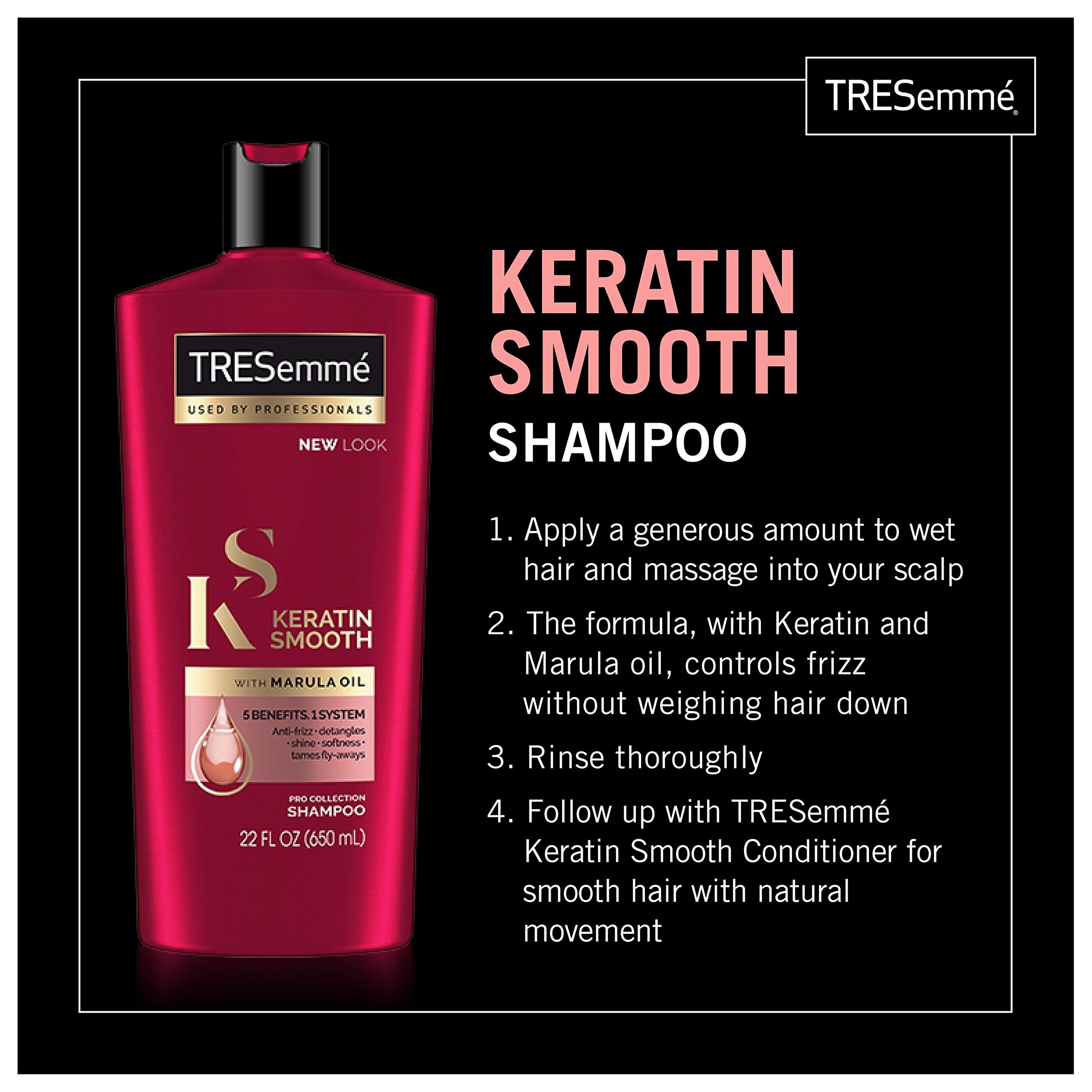 TRESemmé paired with conditioner showing system benefits for smoother hair