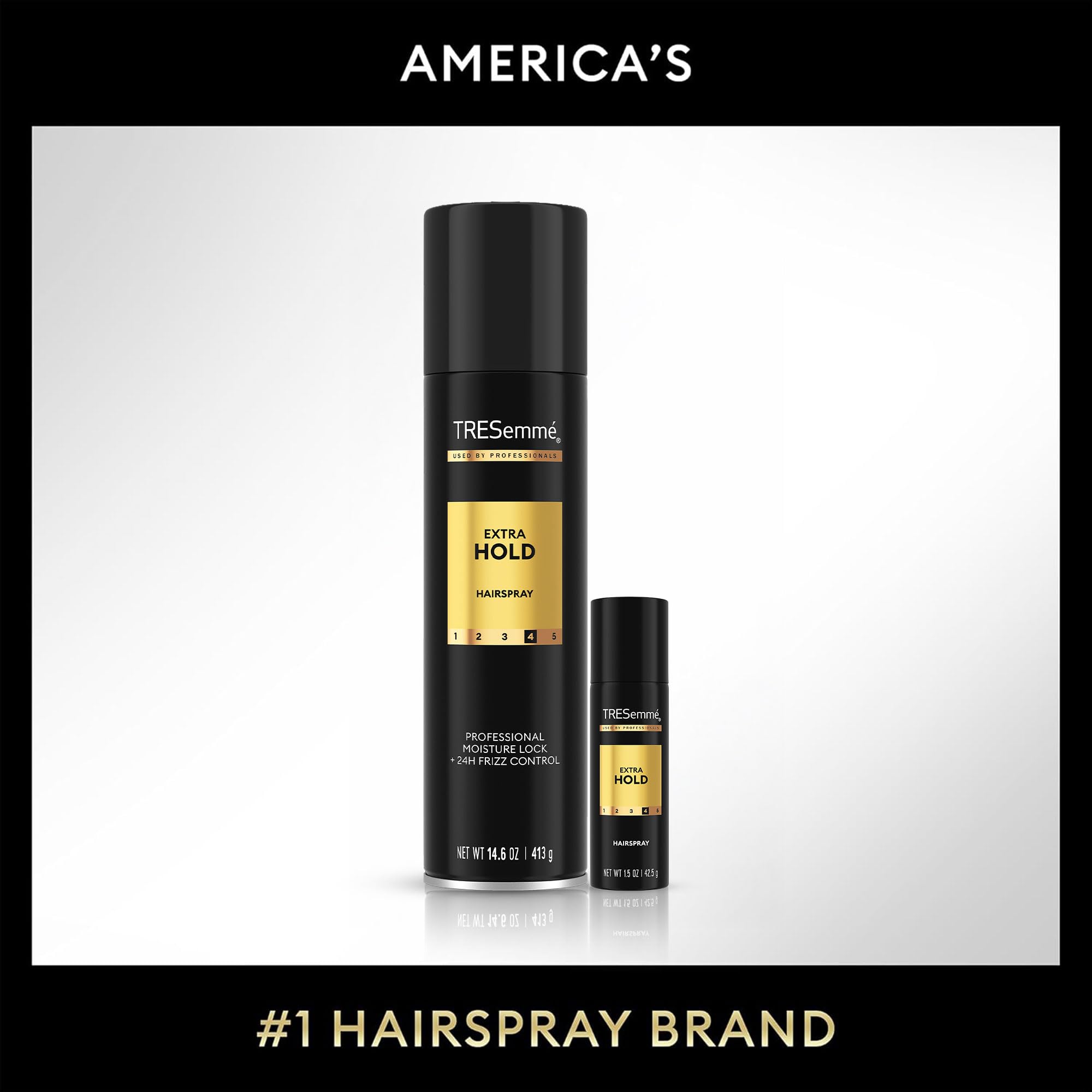 Woman using TRESemmé hairspray for finishing a styled look with lasting control