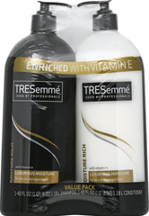 TRESemmé front packaging showing large 40 oz shampoo and conditioner pumps for hydrating hair