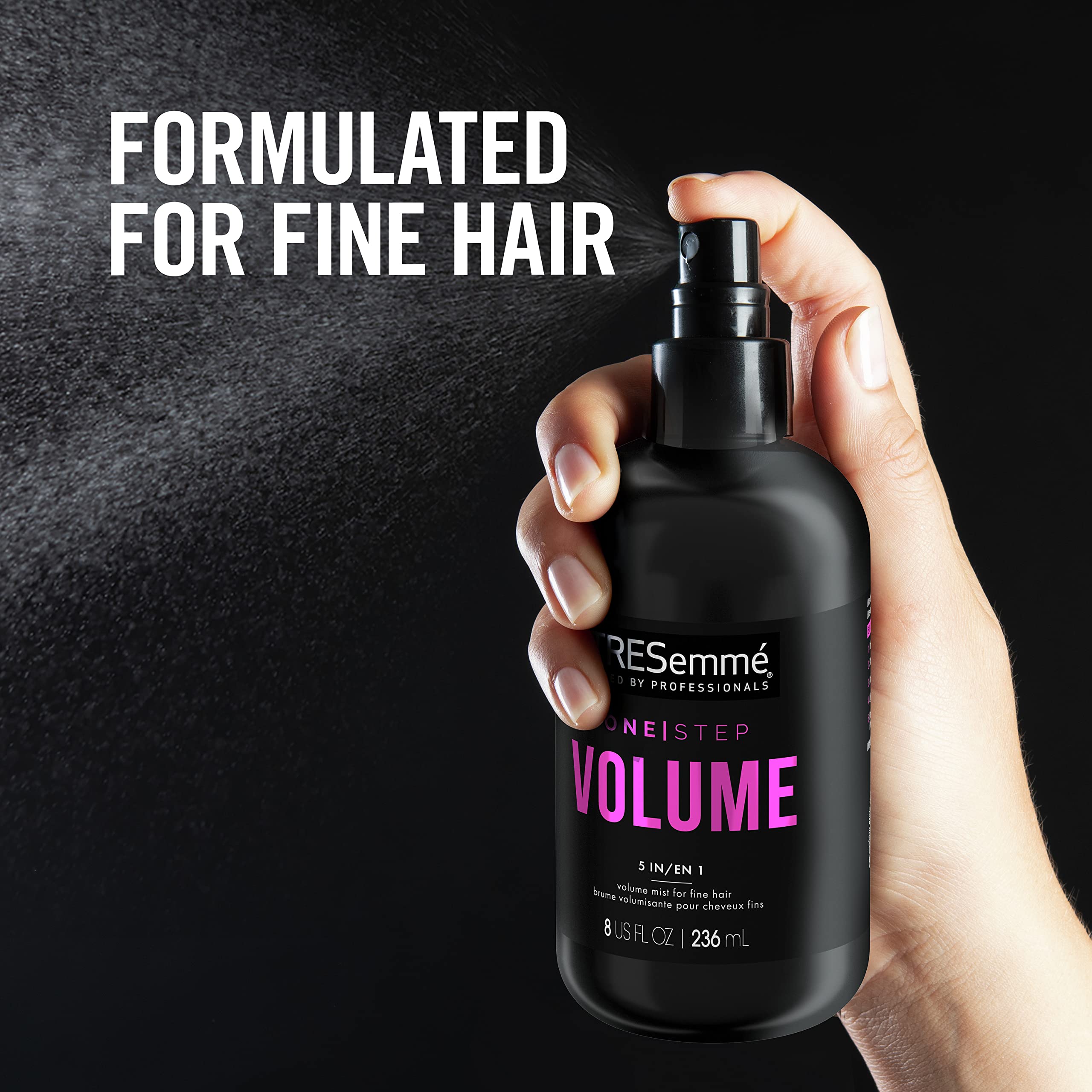 TRESemmé spray nozzle dispensing mist evenly for easy application