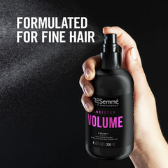 TRESemmé spray nozzle dispensing mist evenly for easy application