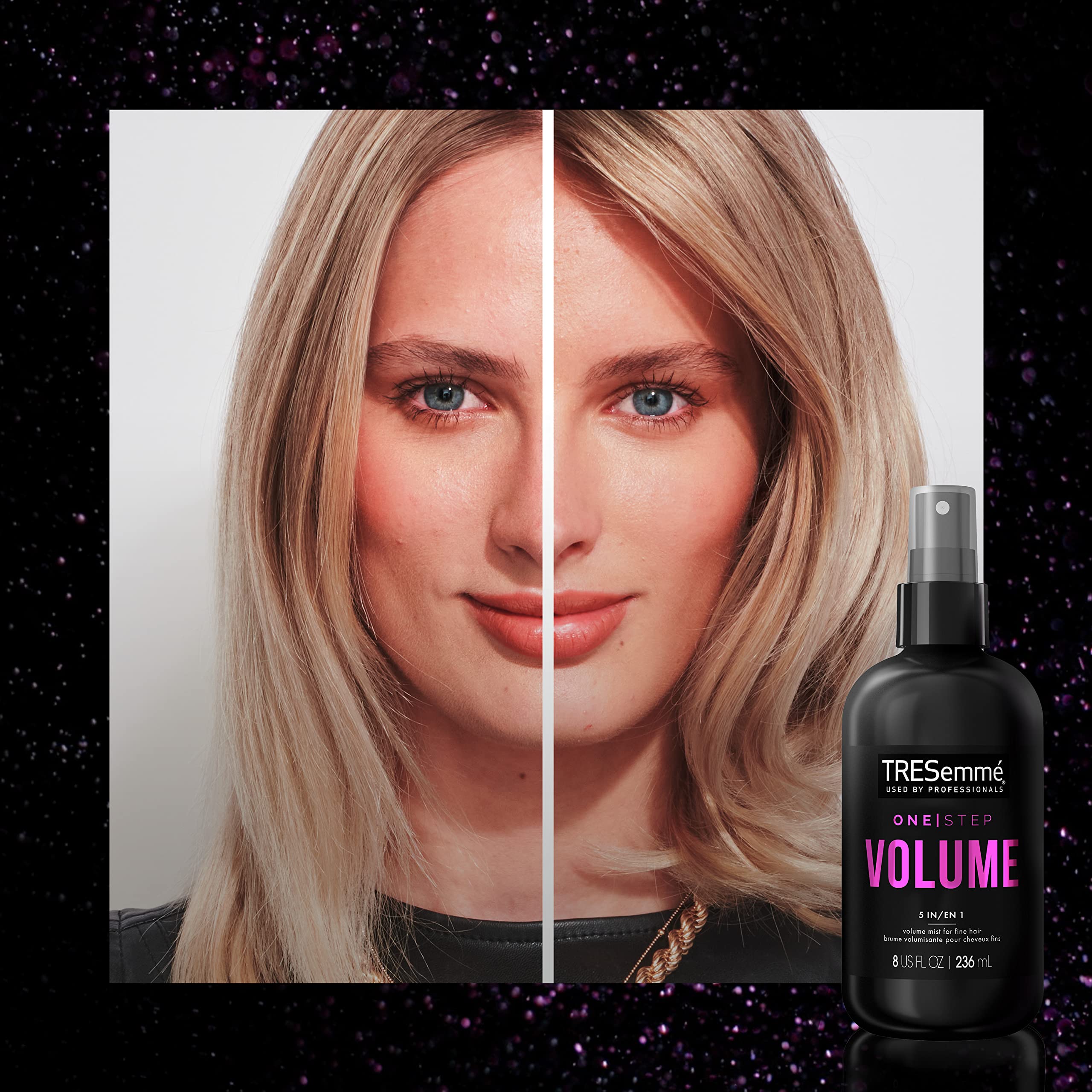 TRESemmé bottle among styling tools showing convenience and care