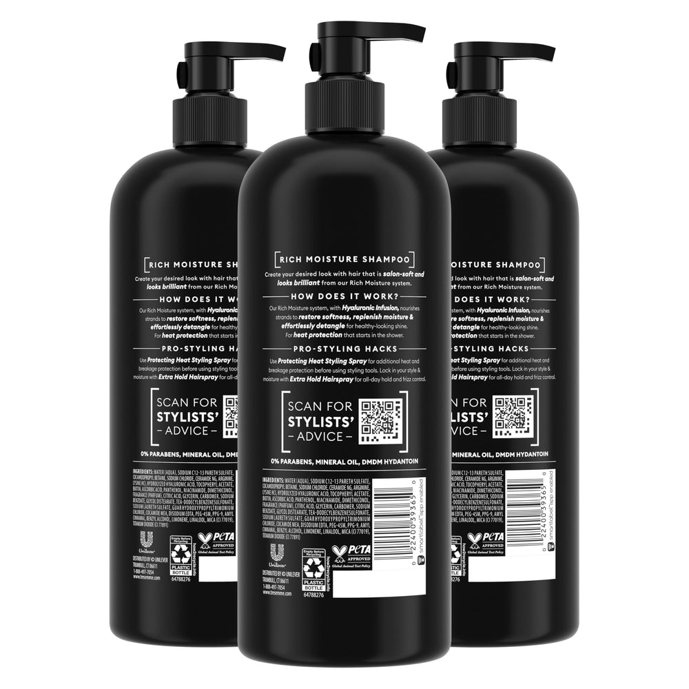 TRESemmé close-up of bottle label highlighting formula and moisture benefit