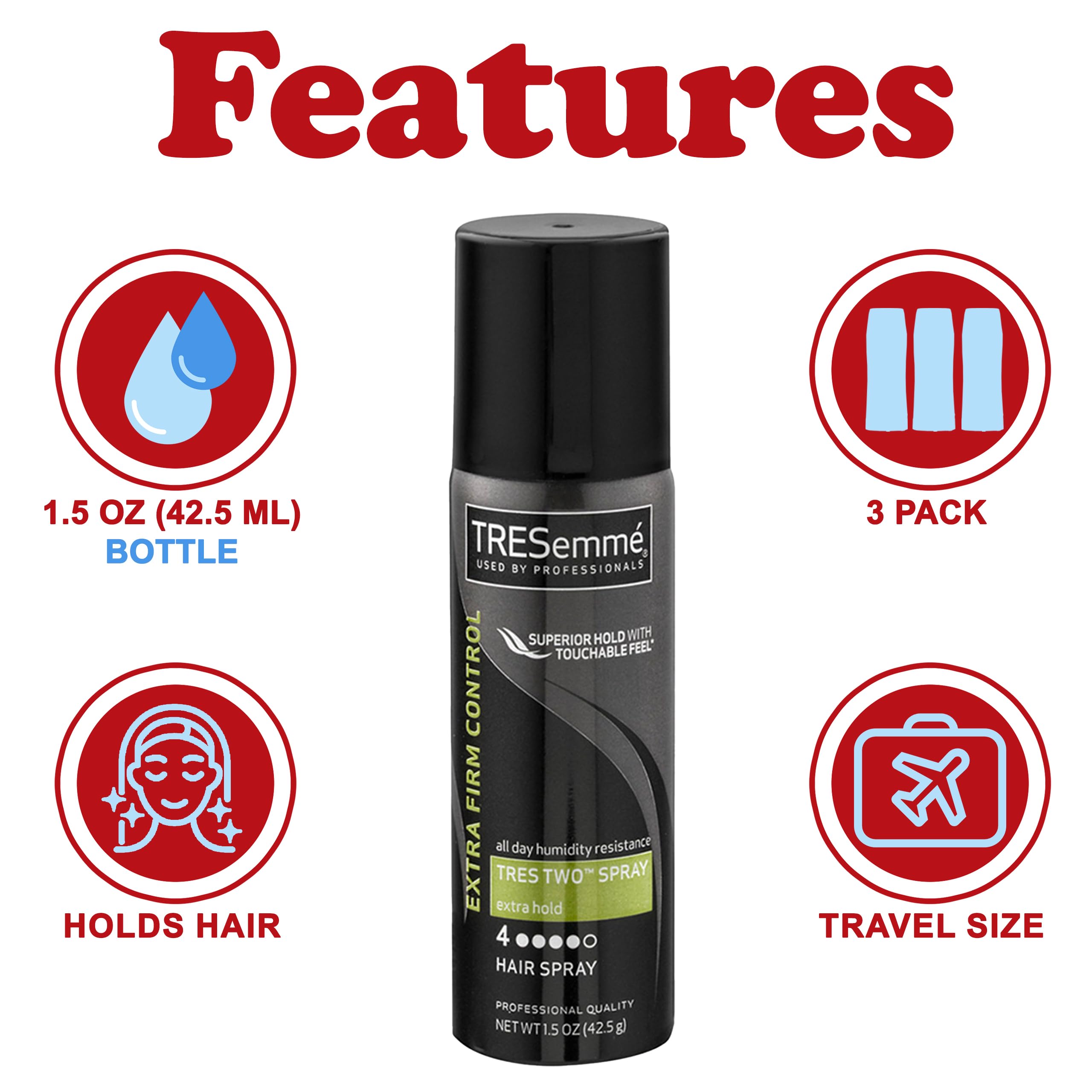 TRESemmé side label close-up highlighting extra hold features and directions