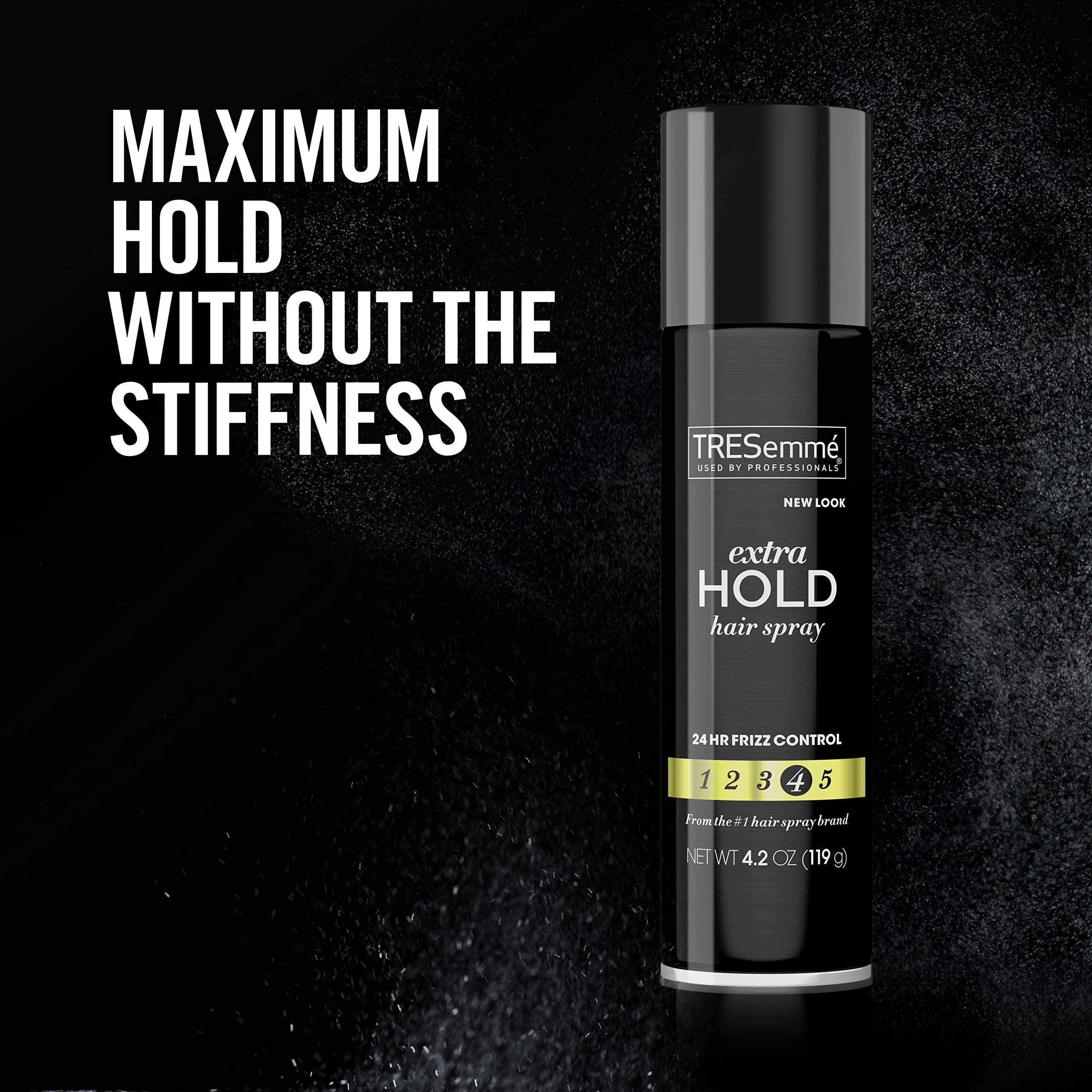 TRESemmé spraying over styled hair to lock in style and reduce frizz