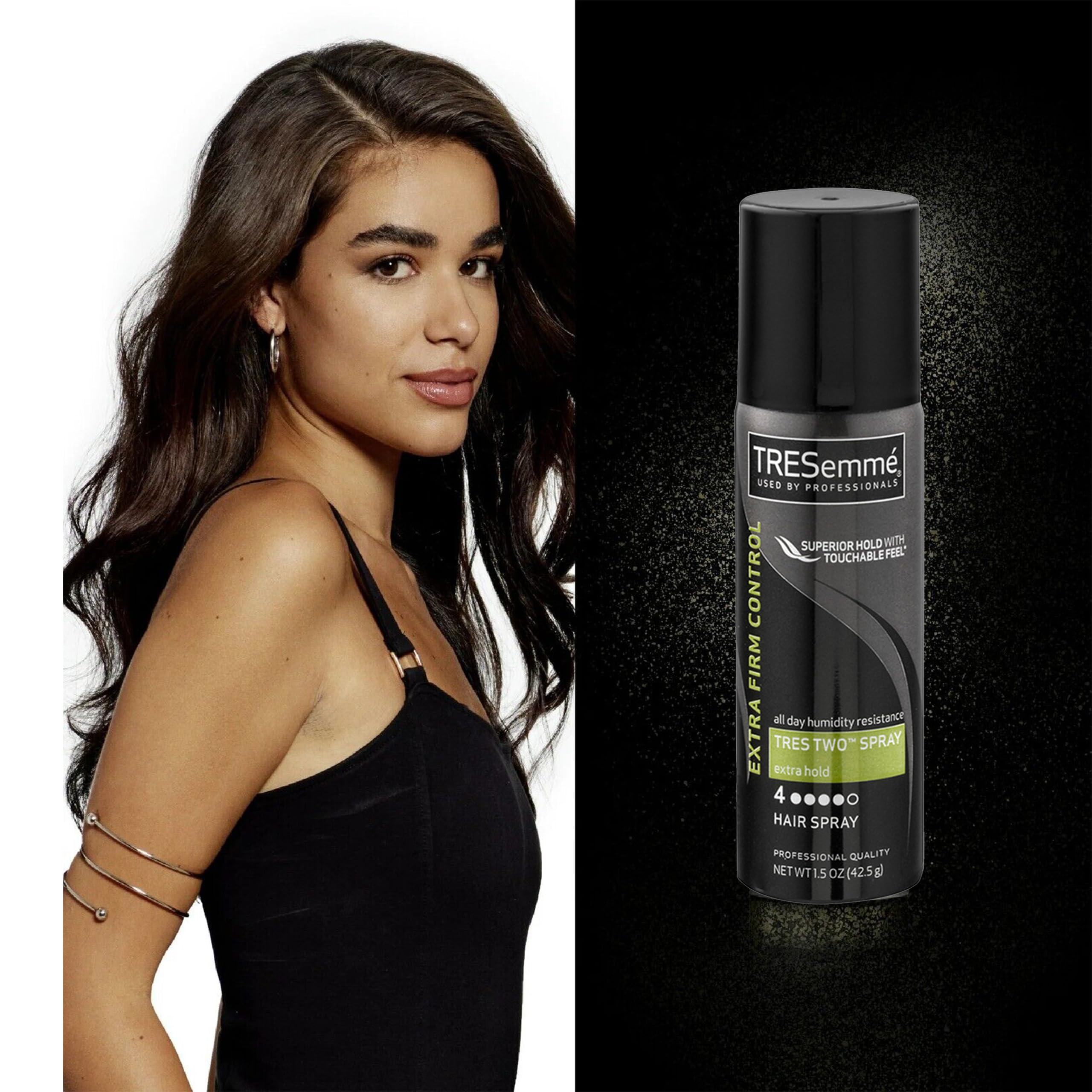 TRESemmé before and after hair demonstrating reduced frizz and hold