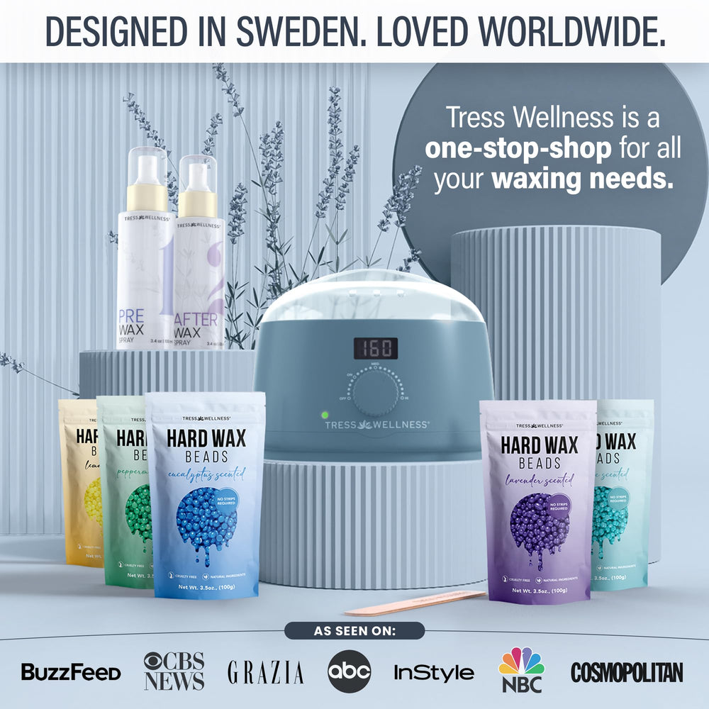 Tress Wellness kit arranged on bathroom counter showing convenient at-home salon setup