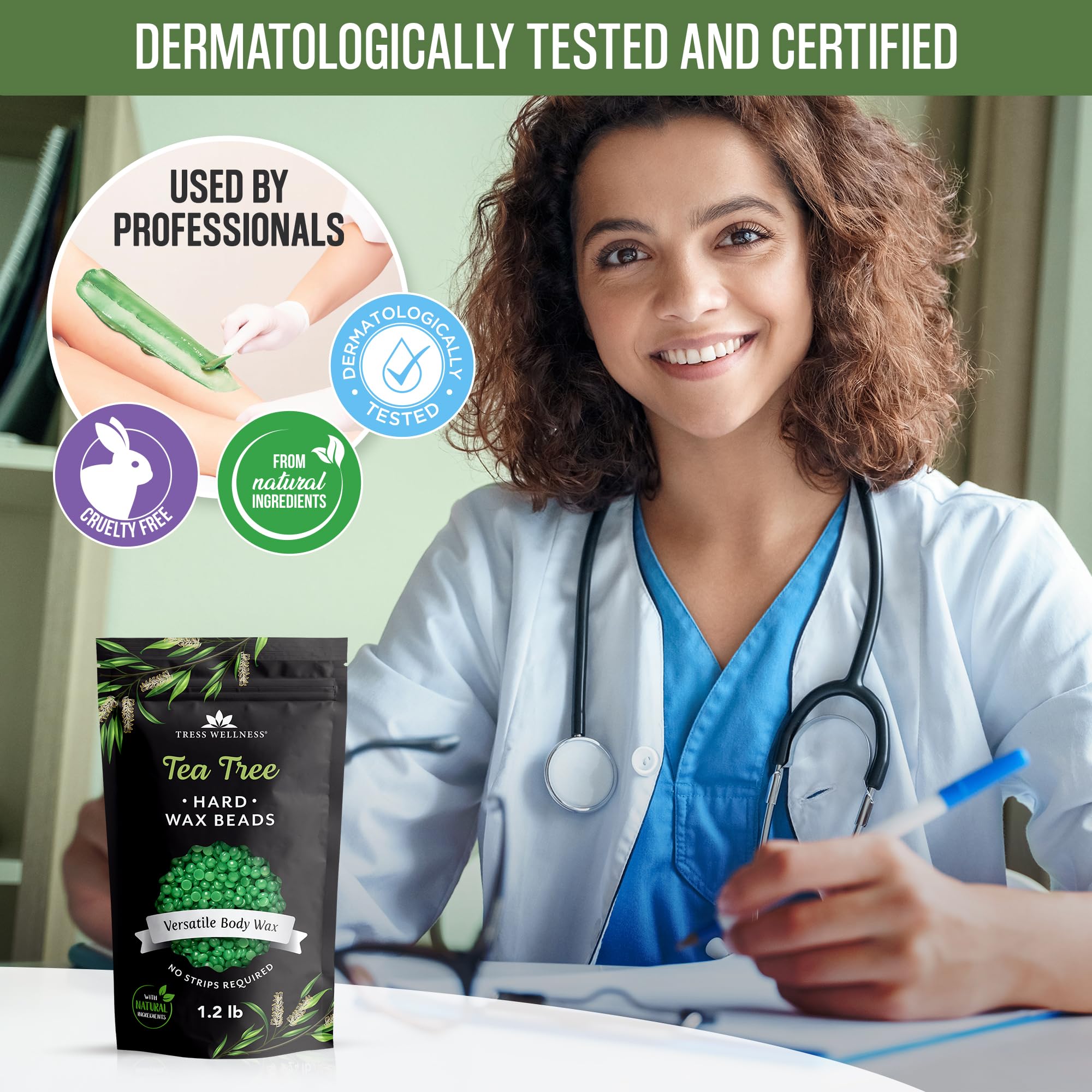 Tress Wellness lifestyle scene showing at-home bikini waxing confidence