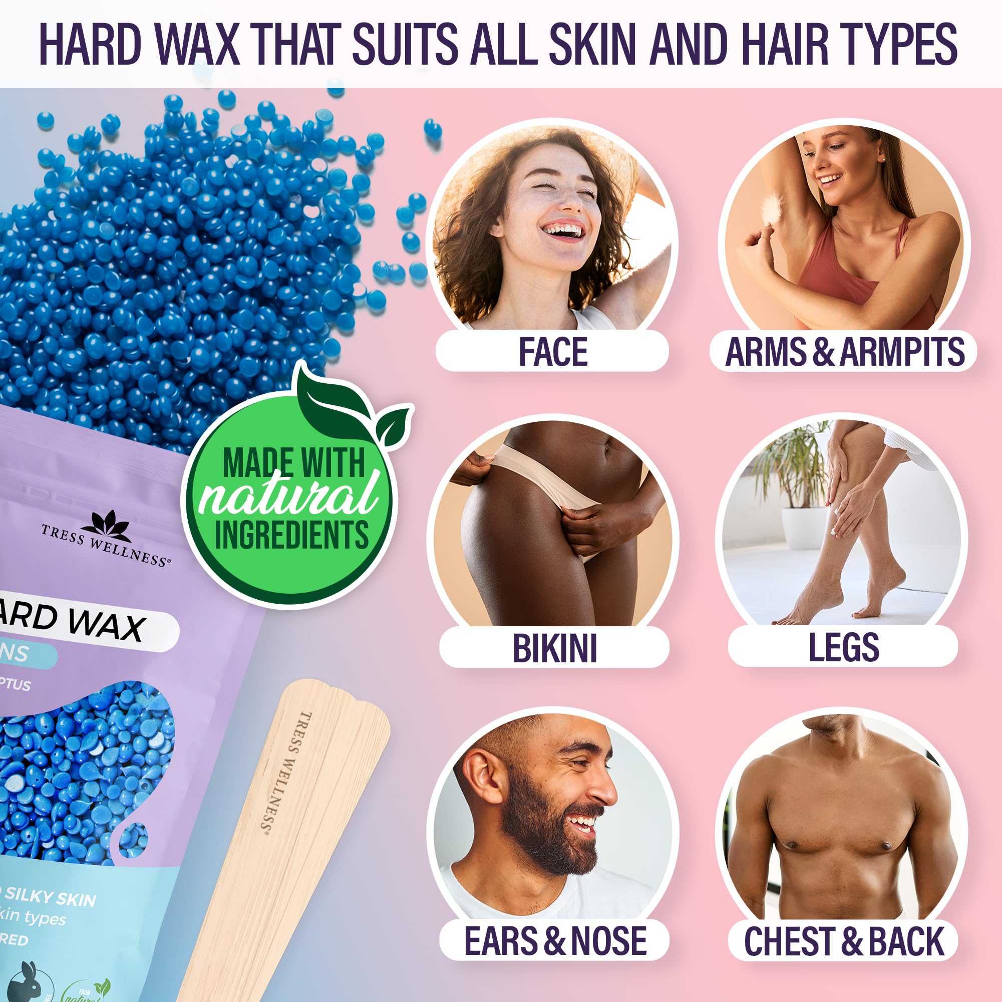 Tress Wellness hard wax beads close-up showing smooth texture and gentle-on-skin formulation