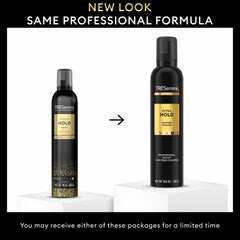 TRESemmé mousse dispensed in hand showing airy foam and control