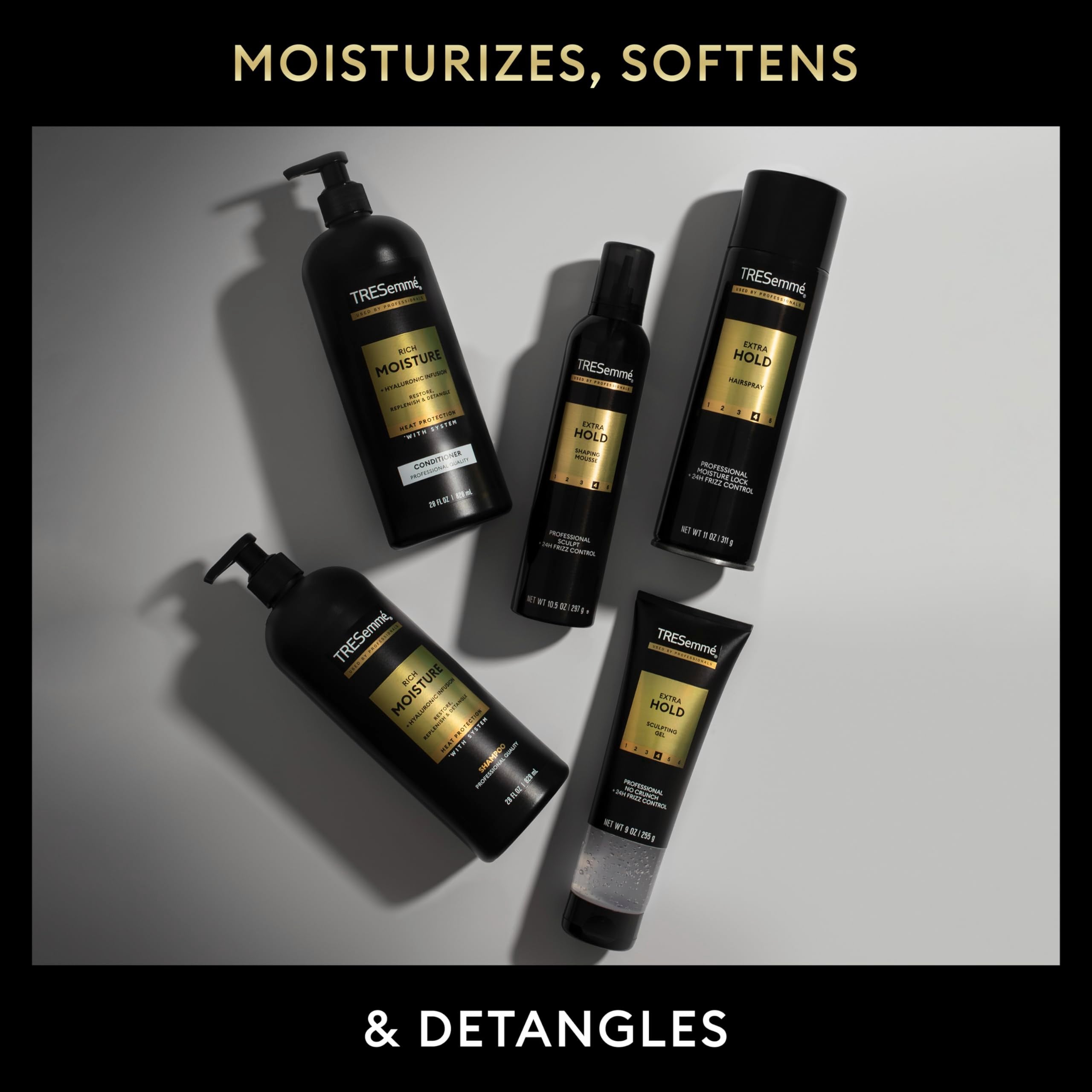 Bathroom styling scene using TRESemmé producing salon-like volume