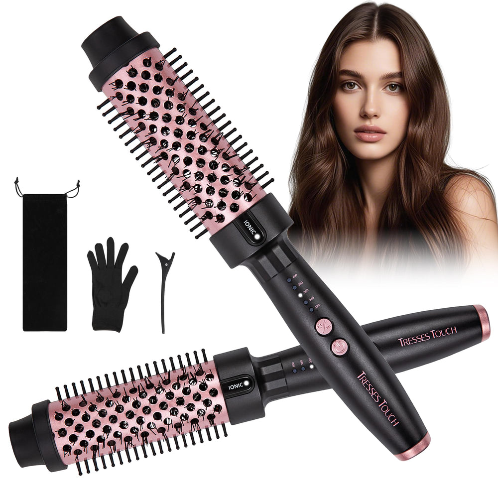 Tresses Touch front view of brush showing barrel and handle benefit quick styling