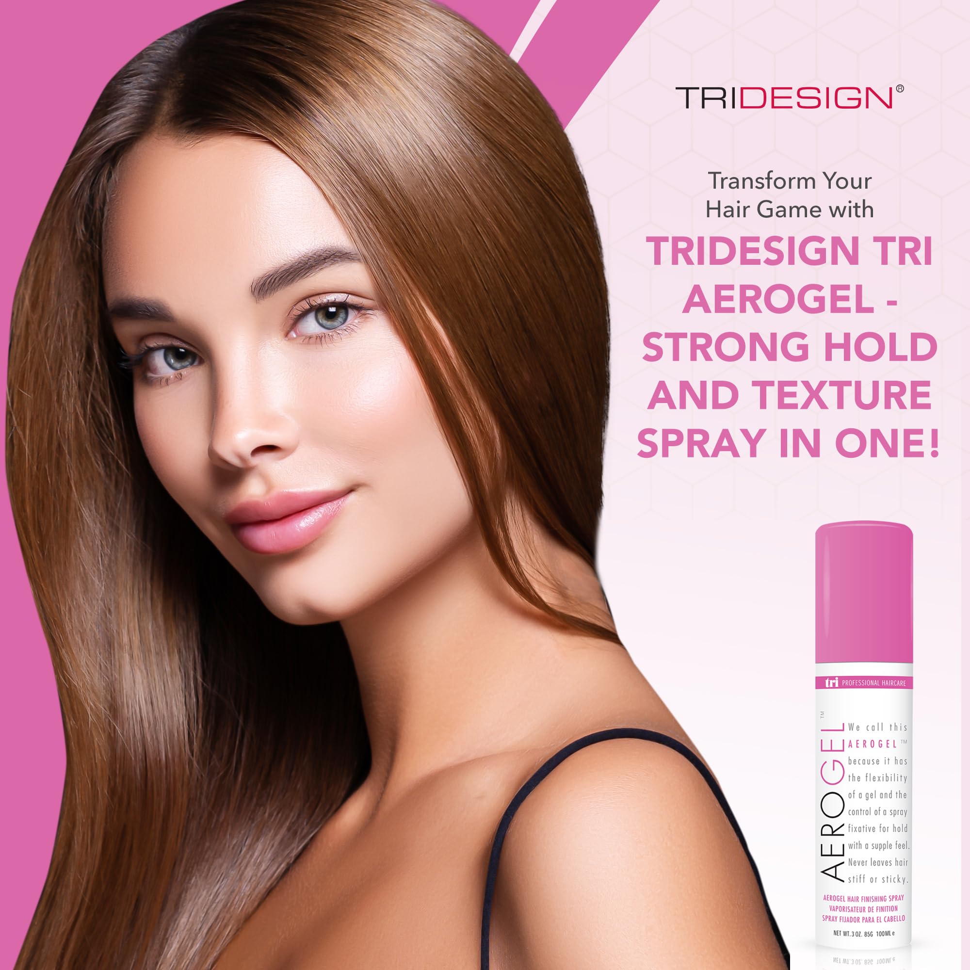 TRIDESIGN spray in action misting hair to add volume and control