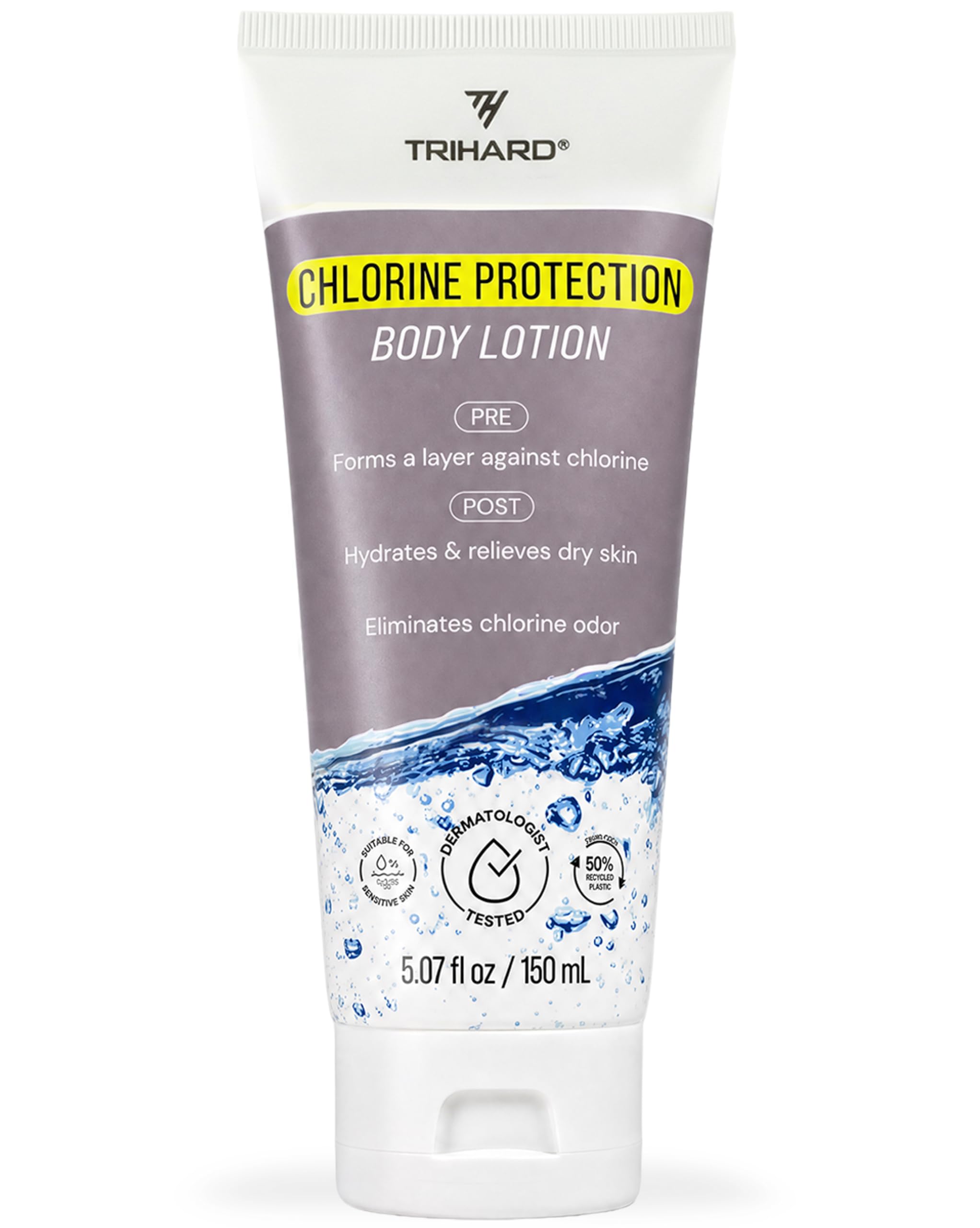 TRIHARD front bottle view showing clean swimmer-focused packaging and protection