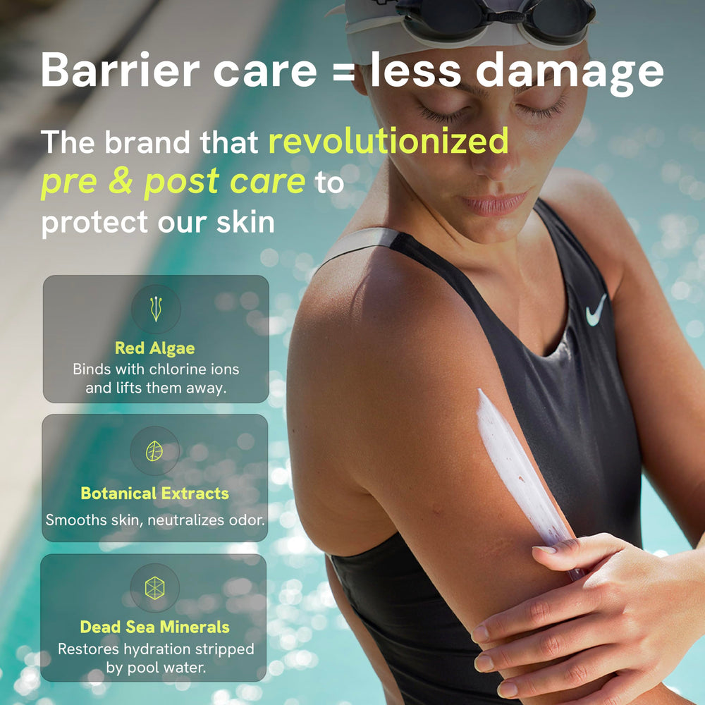 TRIHARD label close-up highlighting gentle, swimmer-safe ingredient list