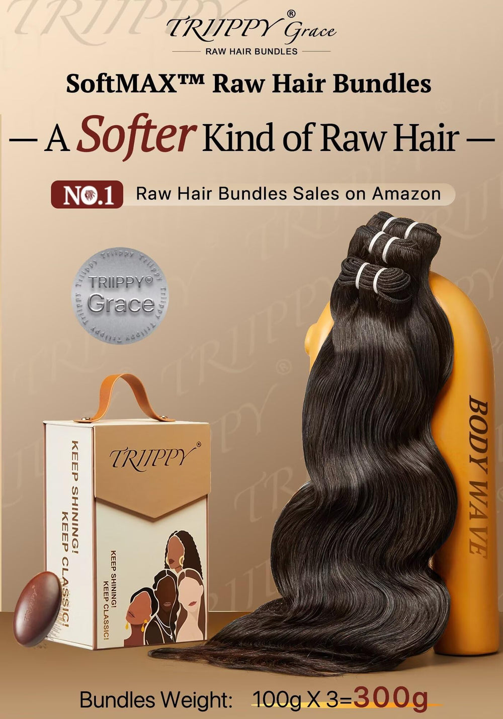 TRIIPPY close-up of SoftMAX hair bundle texture for smooth styling
