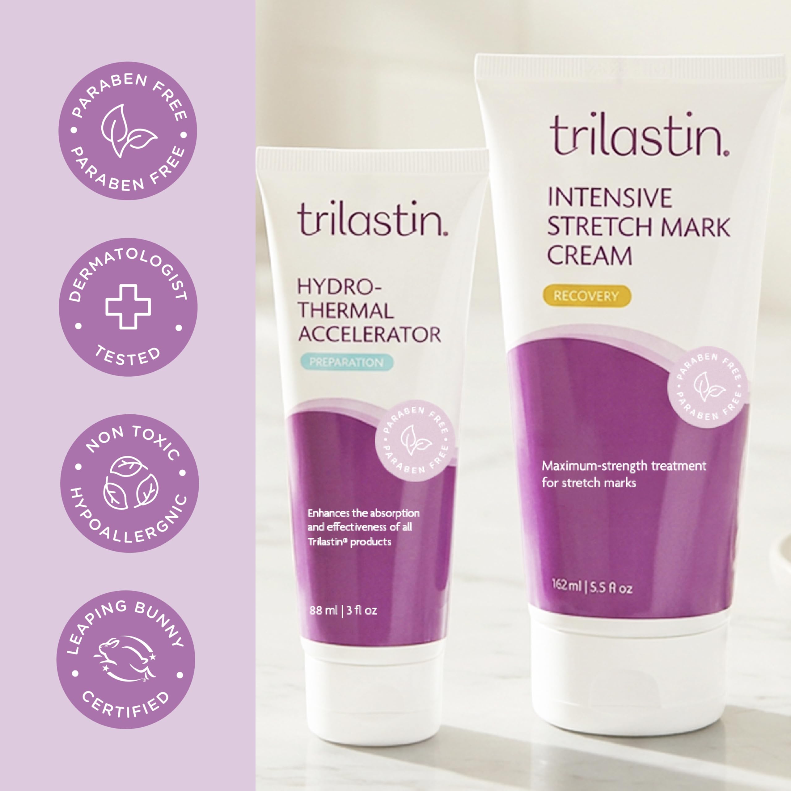 TriLASTIN cream spread on skin highlighting hydrating, non-greasy finish
