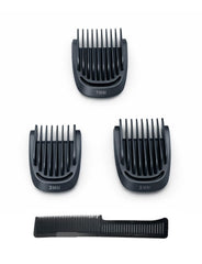 Trimmer front view with guards fitted showing tidy stubble benefit