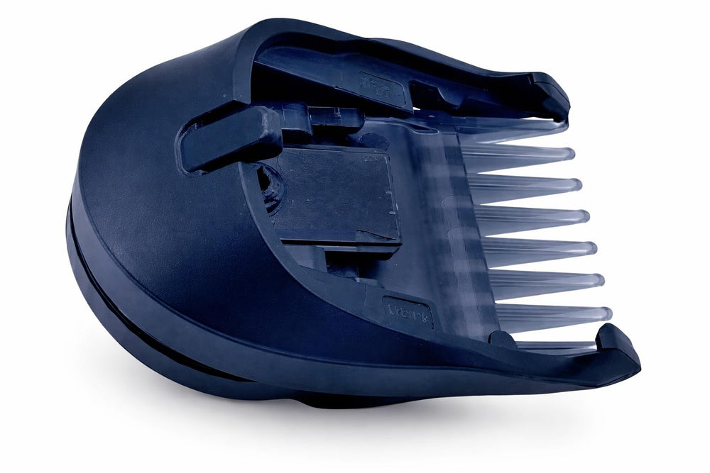 Trimmer green guard comb texture emphasizing improved durability benefit