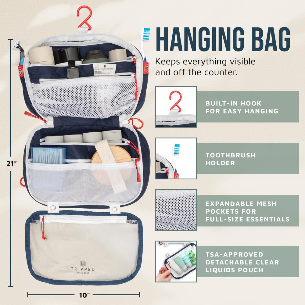 TRIPPED accessory pouch flat-lay displaying slim profile and tidy cable storage benefit