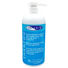 TRISWIM 32oz front bottle showing lime mango scent and pump for easy use