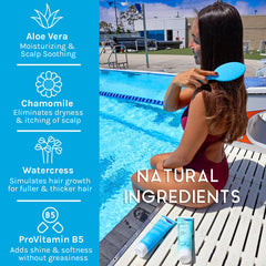 TRISWIM conditioner creamy texture on hand, smooths and hydrates strands