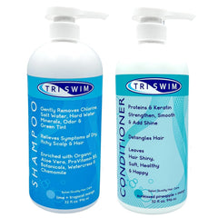 TRISWIM front view of shampoo and conditioner bundle showing large pumps for convenience