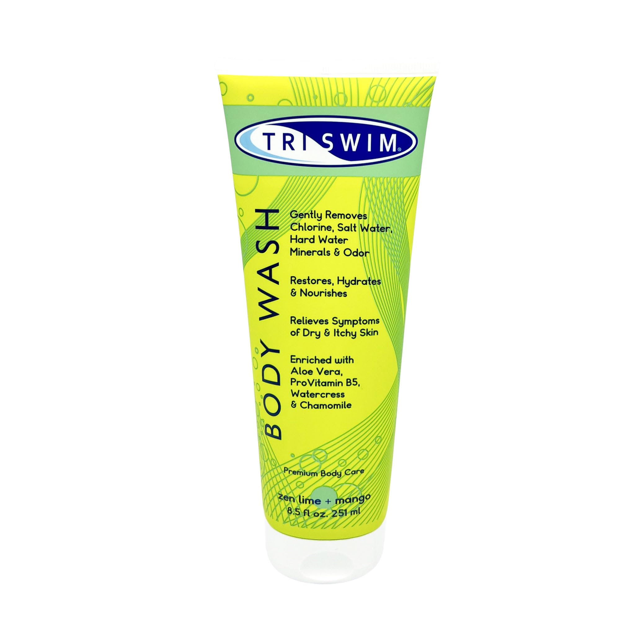 TRISWIM front bottle displaying label and chlorine-removal benefit