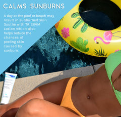 applied on swimmer poolside, TRISWIM soothes and neutralizes chlorine odor