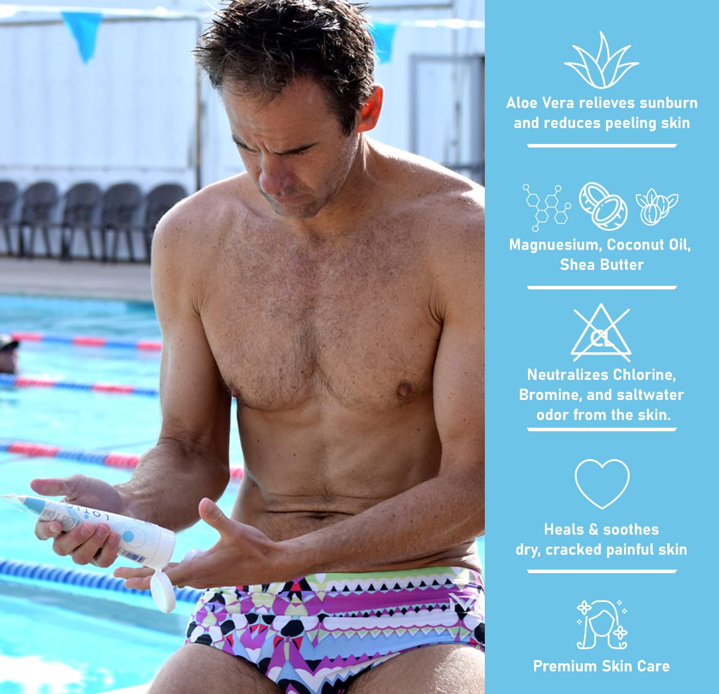 ingredients label of TRISWIM listing aloe, shea butter and vitamins benefits