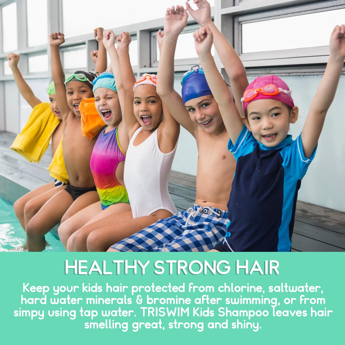 TRISWIM shampoo lather close-up demonstrating creamy texture and easy rinsing
