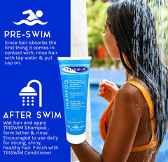 TRISWIM lather on hair demonstrating cleansing and residue removal