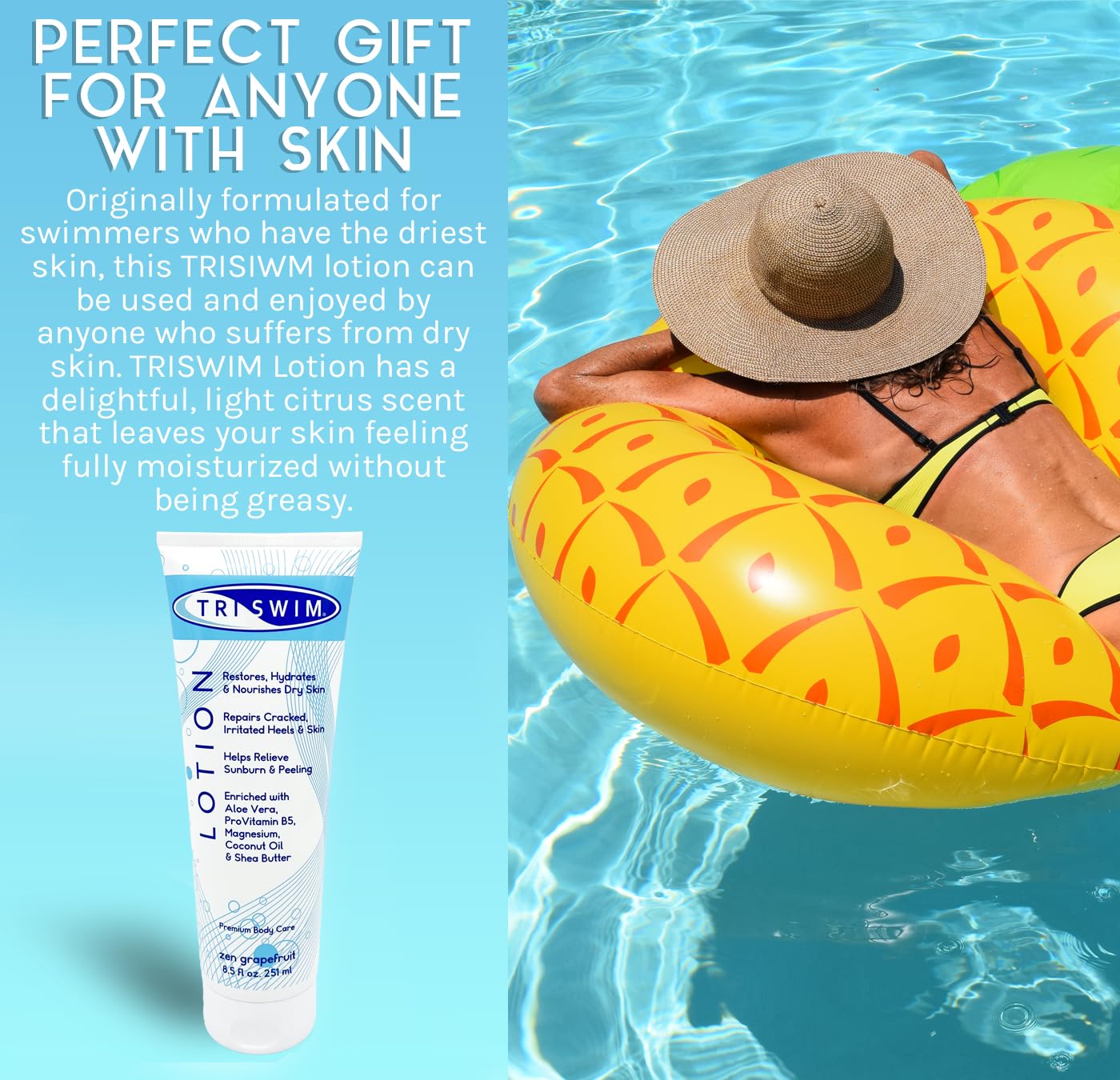 beachside lifestyle image with TRISWIM, protects and refreshes after saltwater