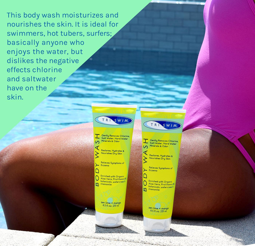 TRISWIM 8.5 fl oz bottle in hand showing compact travel-friendly size