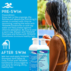 TRISWIM shampoo lather texture on hair illustrating effective chlorine removal
