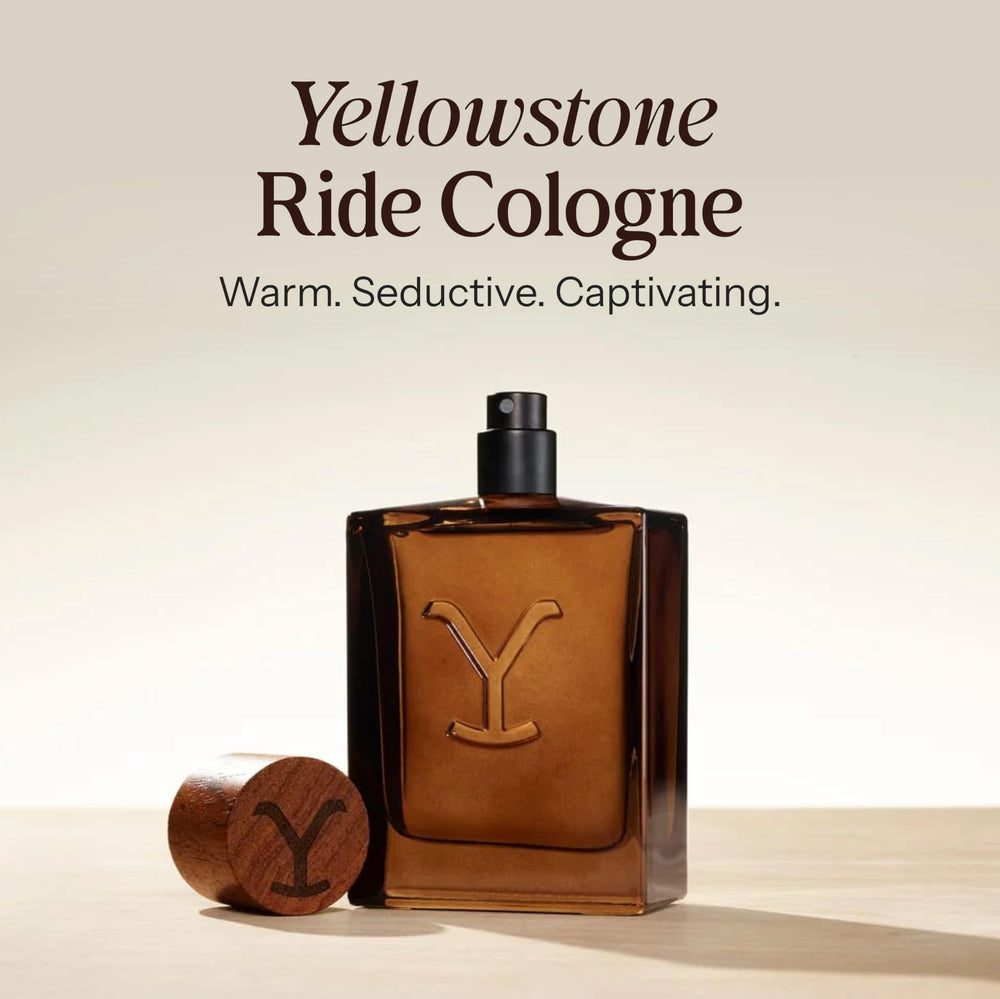 Tru Fragrance Beauty label close-up highlighting Yellowstone Ride branding and authenticity