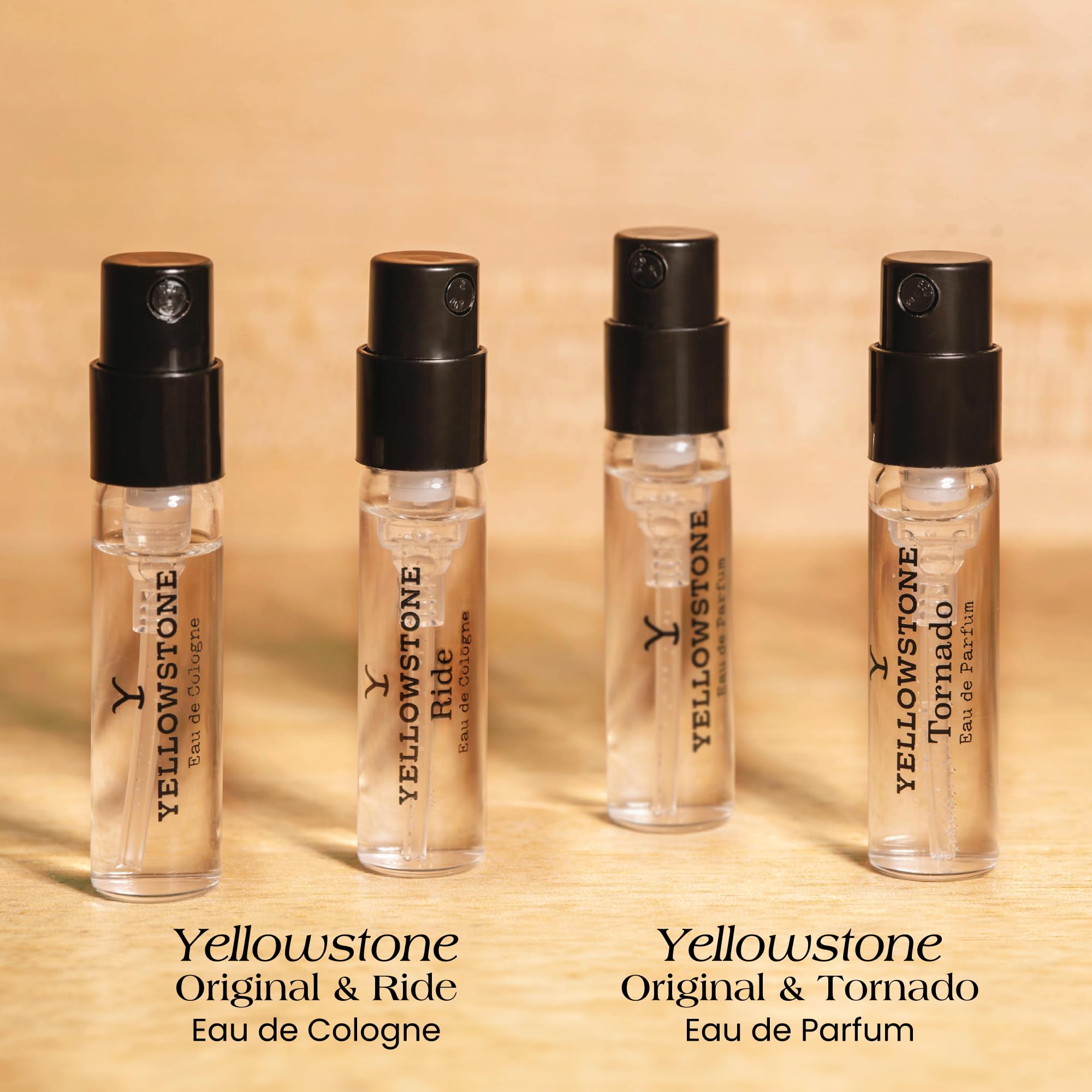 Tru Fragrance Beauty Yellowstone Original cologne 2 ml vial close-up showing glass texture and cap