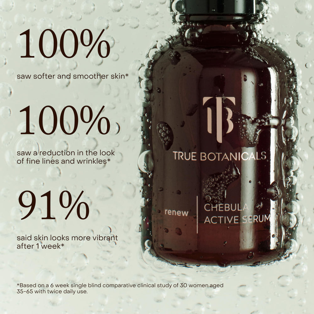 True Botanicals serum on bathroom vanity evoking daily ritual and effortless layering