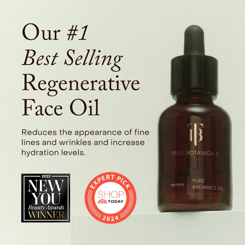 True Botanicals dropper releasing oil demonstrating precise, non-greasy application
