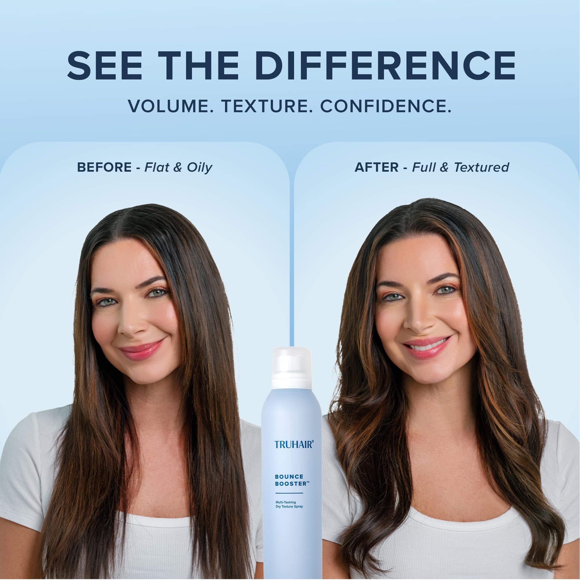 Truhair before and after on fine hair showing fuller appearance