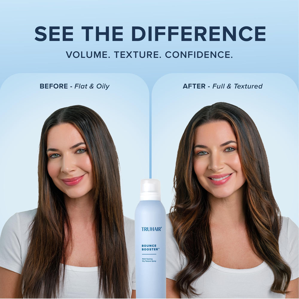 Truhair before and after on fine hair showing fuller appearance