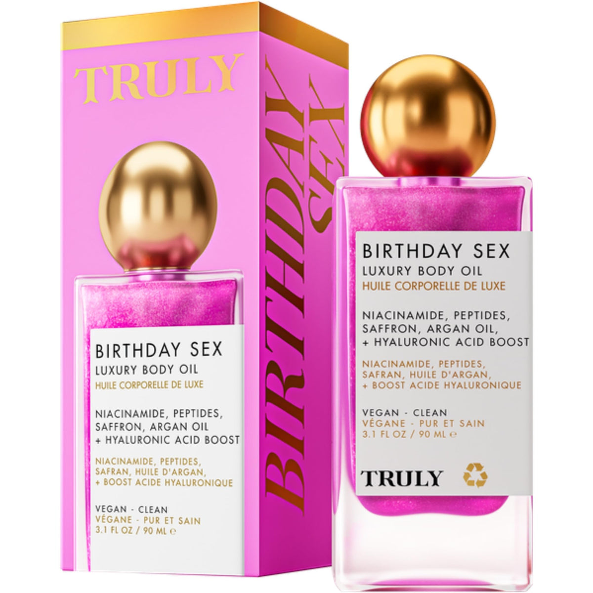 Truly bottle front view showing luxurious packaging and daily hydration benefit