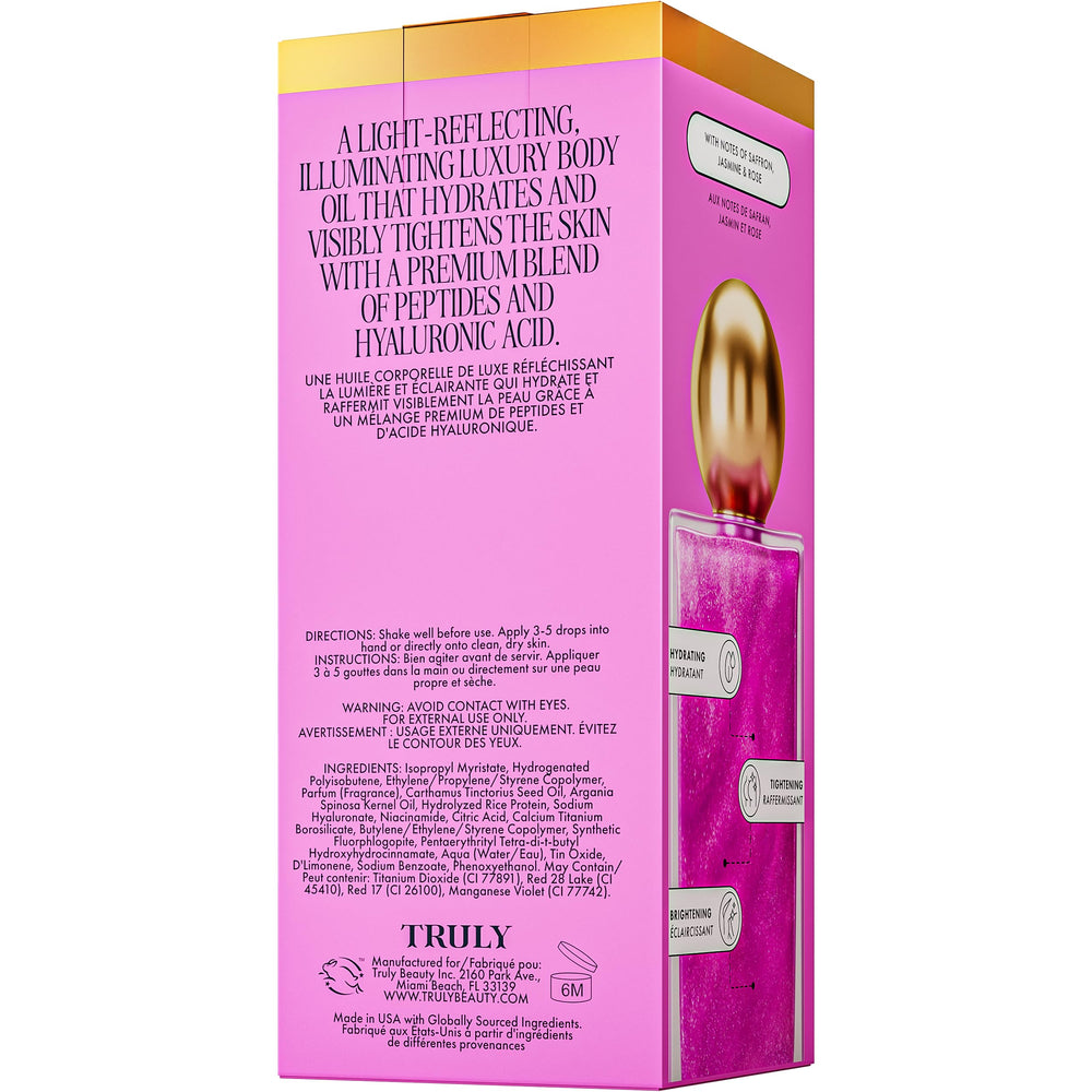 Truly label close-up showing ingredient callouts and premium formulation benefits