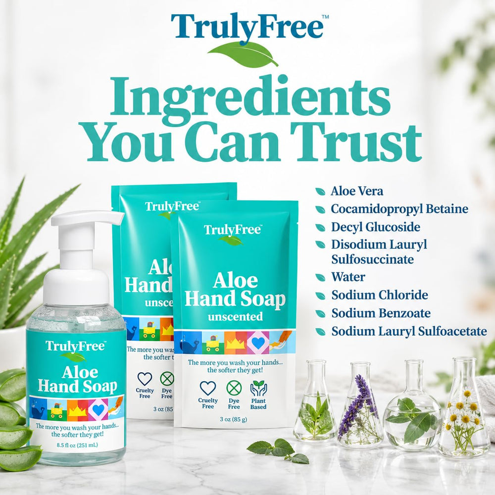 Truly Free foam in hand demonstrating gentle lather and moisturizing benefit